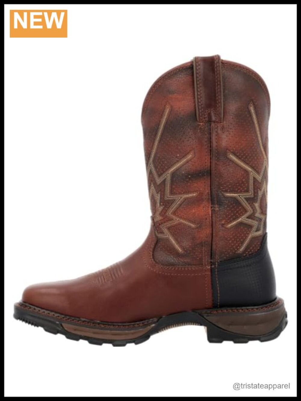 Men's Leather Western Work Boots Mid-Calf Air Mesh Lining